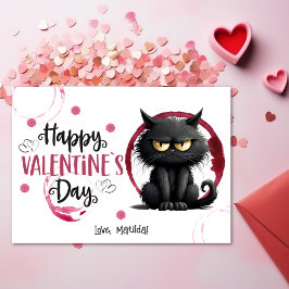 Happy Valentines Day Black Cat mit Weinbergen Feiertagskarte