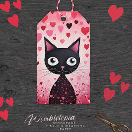 Happy Valentine's Day Black Cat & Pink Hearts Geschenkanhänger