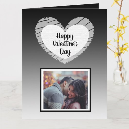 Happy Valentine's Day Black Ombre Fotokarte Karte (Gelbe Blume)