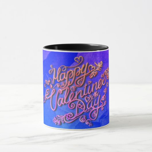 Happy Valentine's Day blauer Herzschlag Tasse (Zentrum)