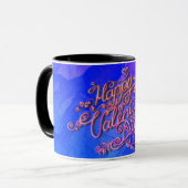 Happy Valentine's Day blauer Herzschlag Tasse (Vorderseite Links)