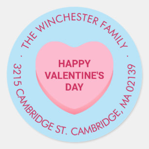 Happy Valentine's Day Blue Candy Herzenadresse Runder Aufkleber