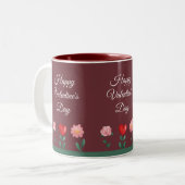 Happy Valentine's Day Blume burgundy Skript Zweifarbige Tasse (Vorderseite Links)