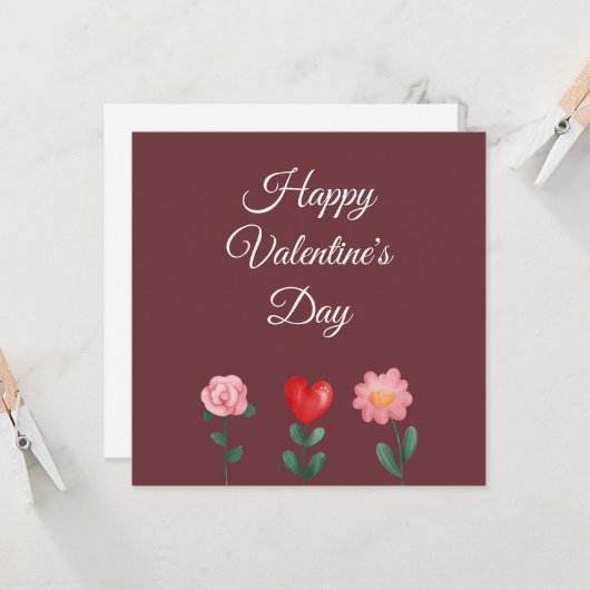Happy Valentine's Day Blume burgundy Skriptkarte Karte (Vorderseite/Rückseite Beispiel)