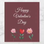 Happy Valentine's Day Blume burgundy Skriptkarte Weinetikett (Einzelnes Label)