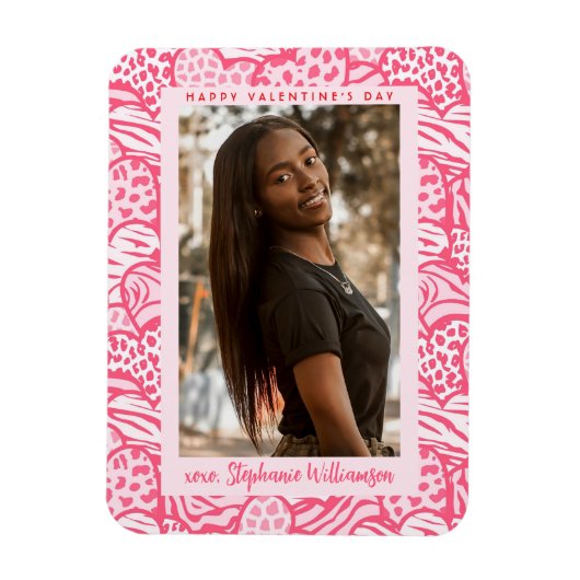 Happy Valentines Day Blush Pink Jungle Heart Foto Magnet (Vertikal)