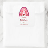 Happy Valentine's Day Boho Regenbogen & Herzen Quadratischer Aufkleber (Tasche)