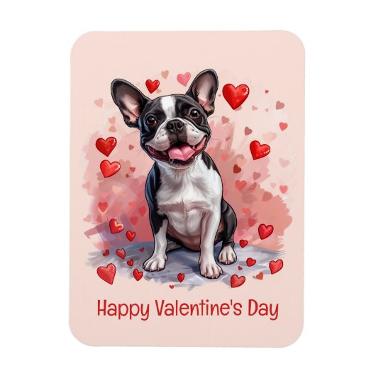 Happy Valentines Day Boston Terrier Dog Magnet (Vertikal)