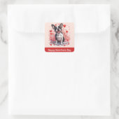 Happy Valentines Day Boston Terrier Dog Quadratischer Aufkleber (Tasche)