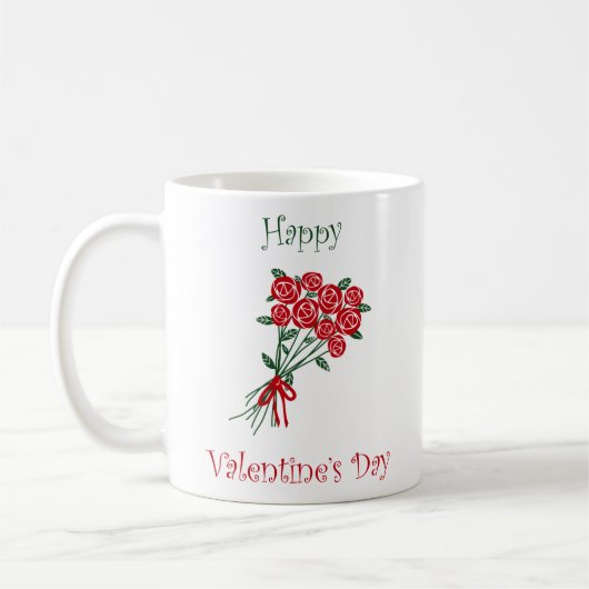Happy Valentines Day Bouquet von roten Blume Kaffeetasse (Links)