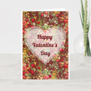 Happy Valentine's Day - Burgund Floral & Herzen Karte