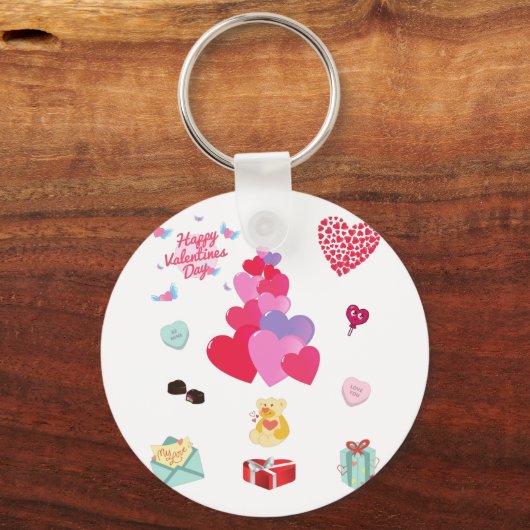 Happy Valentine's Day Button Schlüsselanhänger. Schlüsselanhänger (Vorderseite)