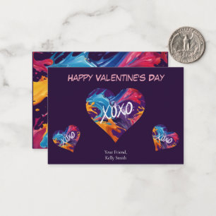 Happy Valentine's Day Card Colorful Heart XOXO- Mitteilungskarte