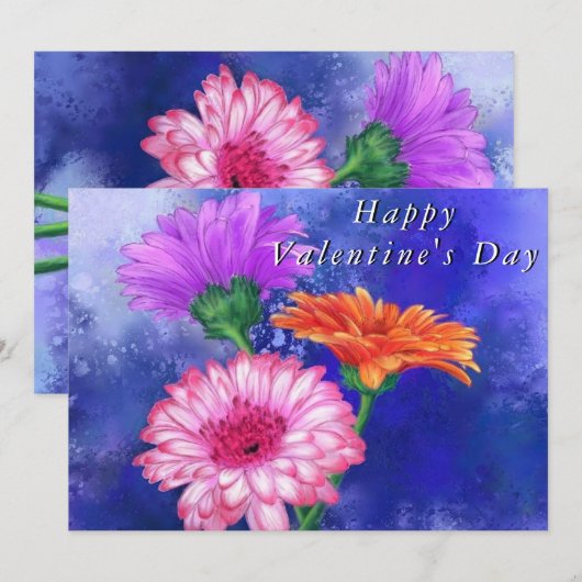 Happy Valentine's Day Card Drei farbige Gerberas (Vorne/Hinten)