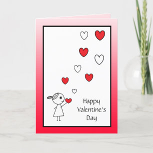 Happy Valentine's Day Card Girl Throwing Hearts Feiertagskarte