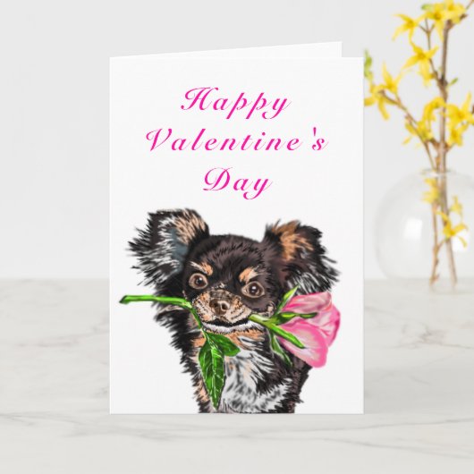 Happy Valentine's Day Card Haustiere mit Rose Karte (Gelbe Blume)
