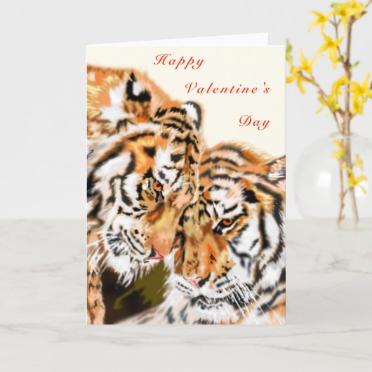 Happy Valentine's Day Card mit Couple Tigers Hug Karte (Gelbe Blume)