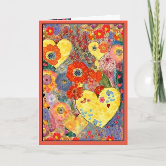 Happy Valentines Day Card mit Herz und Blume Karte (Vorderseite)