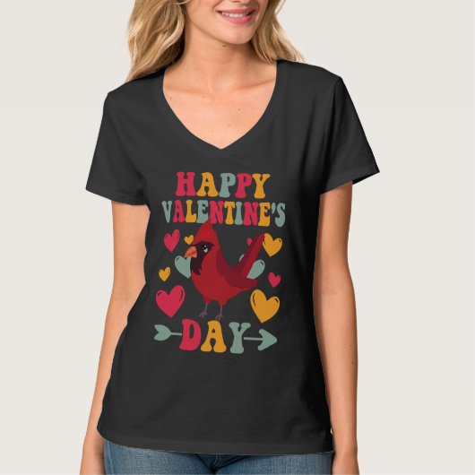 Happy Valentines Day Cardinal Heart Love Groovy T-Shirt (Vorderseite)