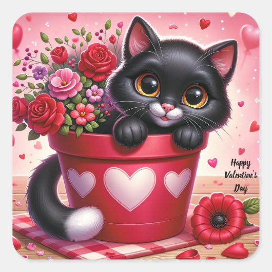 Happy Valentine's Day Cat Aufkleber (Vorderseite)