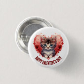 Happy Valentine's Day Cat Herz Button (Vorne & Hinten)