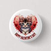 Happy Valentine's Day Cat Herz Button (Vorderseite)