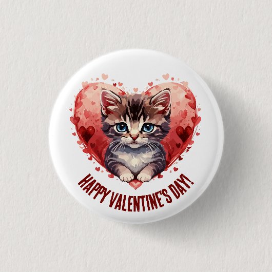 Happy Valentine's Day Cat Herz Button (Vorderseite)
