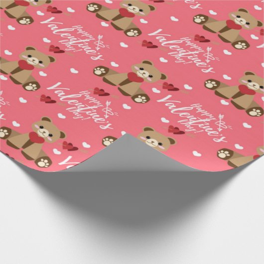 Happy Valentines Day Cat Pattern Geschenkpapier (Ecke)