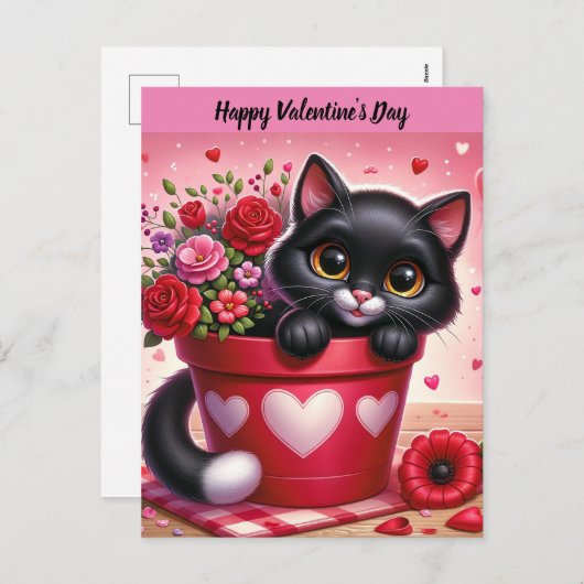 Happy Valentine's Day Cat Postkarte (Vorne/Hinten)