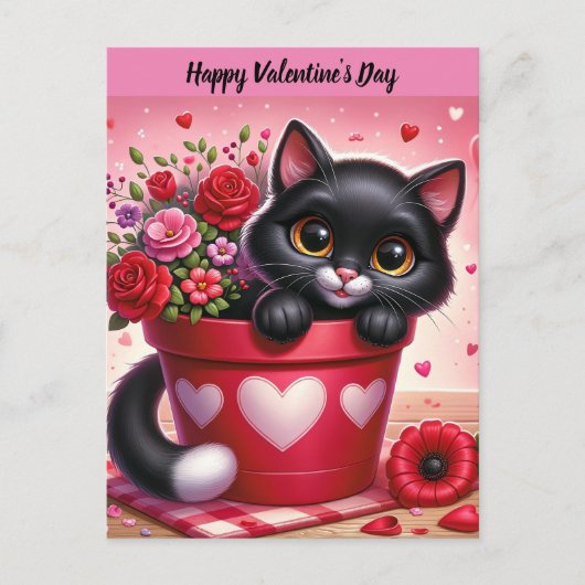 Happy Valentine's Day Cat Postkarte (Vorderseite)