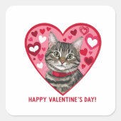 Happy Valentine's Day Cat Quadratischer Aufkleber (Vorderseite)