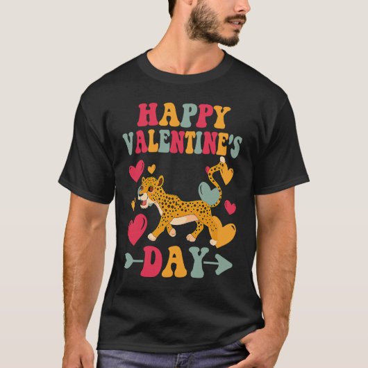 Happy Valentines Day Cheetahs Heart Love Groovy T-Shirt (Vorderseite)