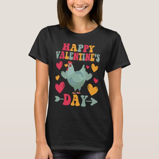 Happy Valentines Day Chickens Heart Love Groovy T-Shirt (Vorderseite)