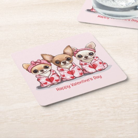 Happy Valentines Day Chihuahua Hunde Rechteckiger Pappuntersetzer (angewinkelt)
