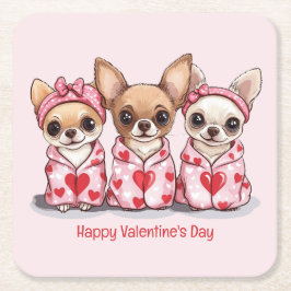 Happy Valentines Day Chihuahua Hunde Rechteckiger Pappuntersetzer