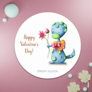 Happy Valentines Day Classroom Dinosaur Runder Aufkleber
