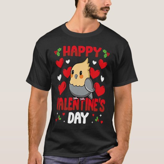 Happy Valentines Day Cockatiel Heart Love Animal T-Shirt (Vorderseite)