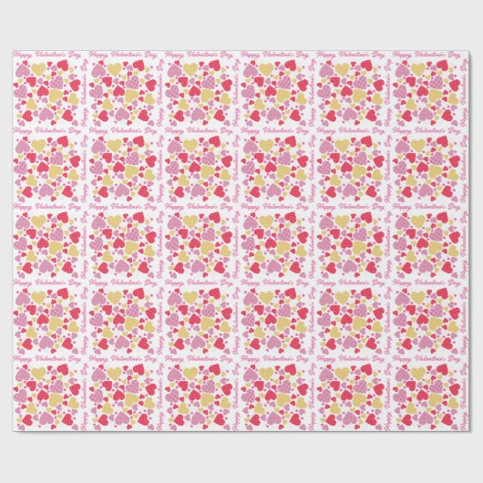 Happy Valentine's Day Colored Heart Collage Geschenkpapier (Flach)