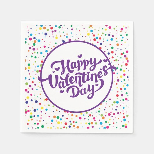 Happy Valentine's Day Colorful Confetti Serviette (Vorderseite)
