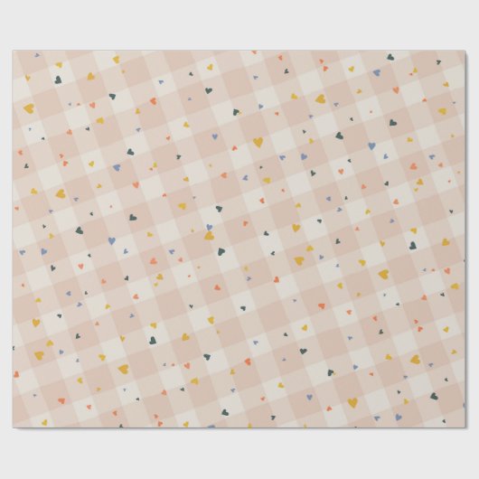 Happy Valentines Day Confetti Herz Kariert Geschenkpapier (Flach)