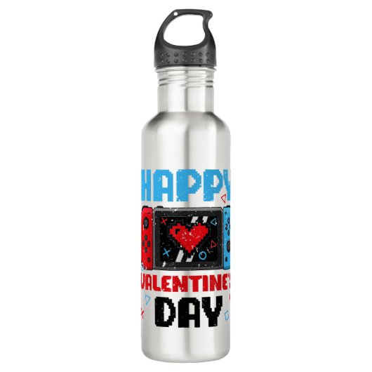 Happy Valentines Day Controller Video Game Heart B Edelstahlflasche (Vorderseite)