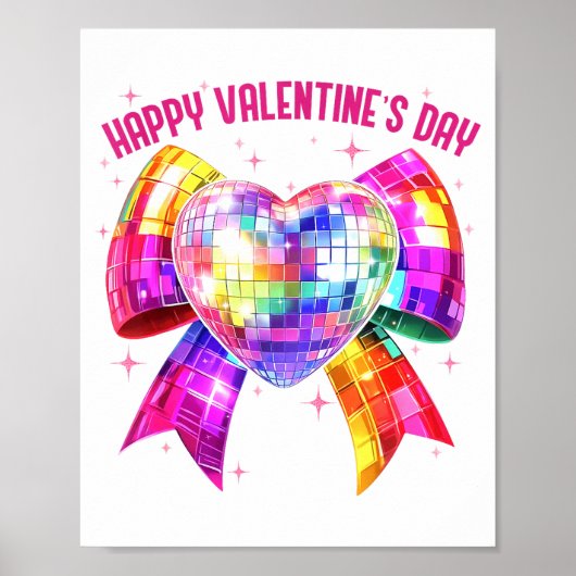 Happy Valentine's Day Coquette Disco Ball Heart Gi Poster (Vorne)