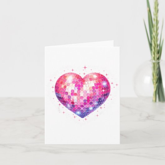 Happy Valentine's Day Coquette Nk Disco Ball Heart Karte (Vorderseite)