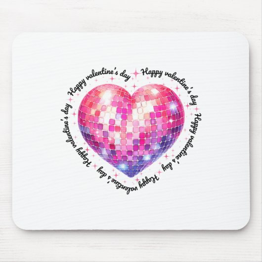 Happy Valentine's Day Coquette Nk Disco Ball Heart Mousepad (Vorne)