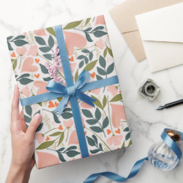 Happy Valentines Day Coral Hearts Botanische Flora Geschenkpapier