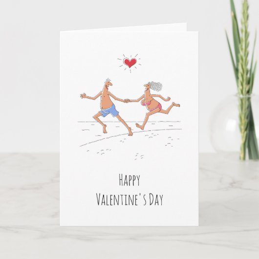 Happy Valentine's Day Couple Lovers Beach Heart Karte (Vorderseite)