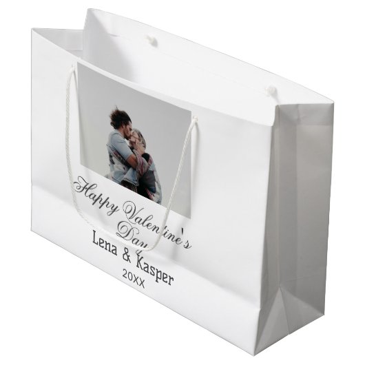 Happy Valentine's day couple photo modern simple t Große Geschenktüte (Vorderseite Schrägansicht)