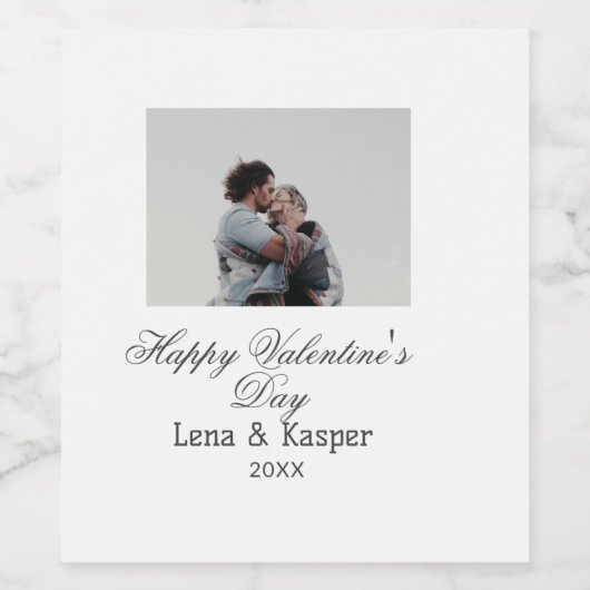 Happy Valentine's day couple photo modern simple t Weinetikett (Einzelnes Label)