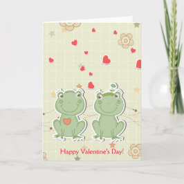 Happy Valentine's Day Courting Frogs Red Hearts Feiertagskarte