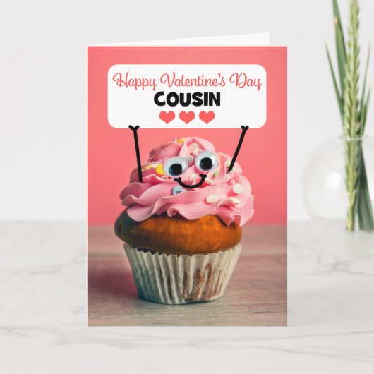Happy Valentines Day Cousin Niedlich Cupcake Feiertagskarte (Vorderseite)